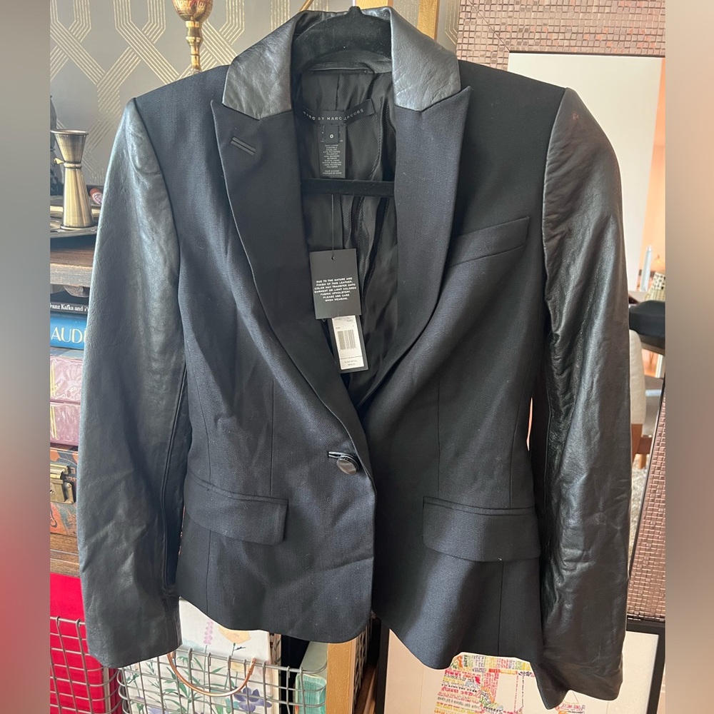 Marc by Marc Jacobs Leather Sleeved Black Blazer